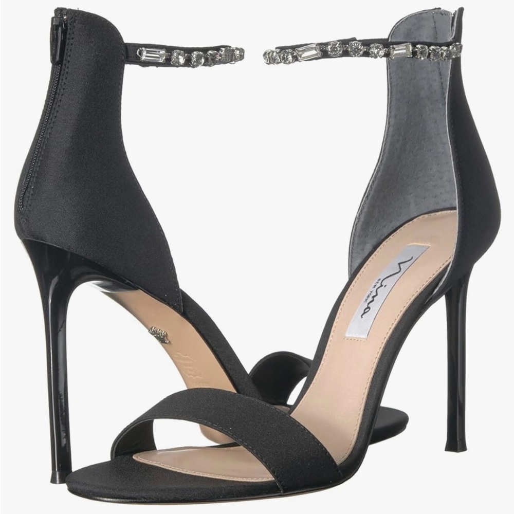 Nina Black Stiletto Heels with Ankle Strap